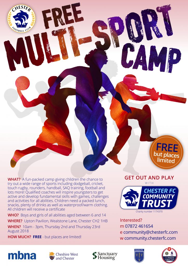 Free Chester FC Multi-Sport Camps running this summer – Chester FC  Community Trust